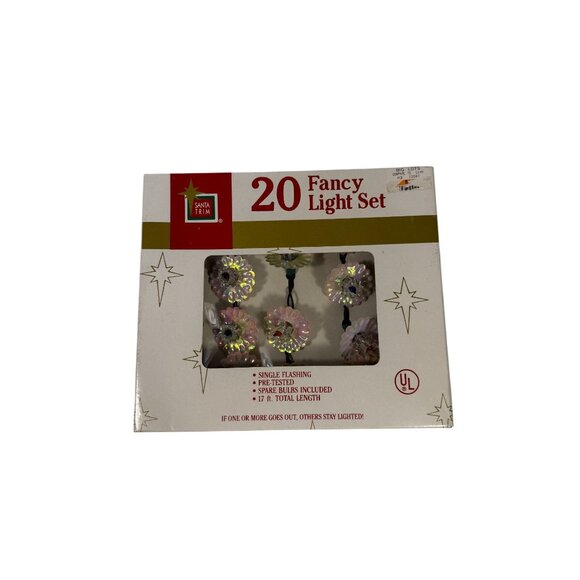 Christmas Tree Lights Vintage Santa Trim 20 Fancy Light Set Iridescent Flowers - Picture 2 of 16